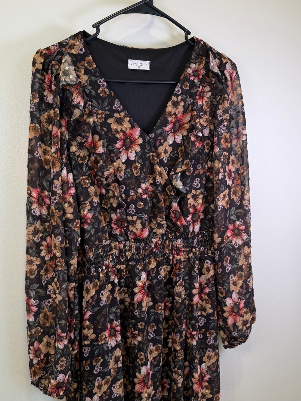 Vestique Boho Floral Maxi Dress Multicolor Vneck Med Fall Festival Long Sleeve